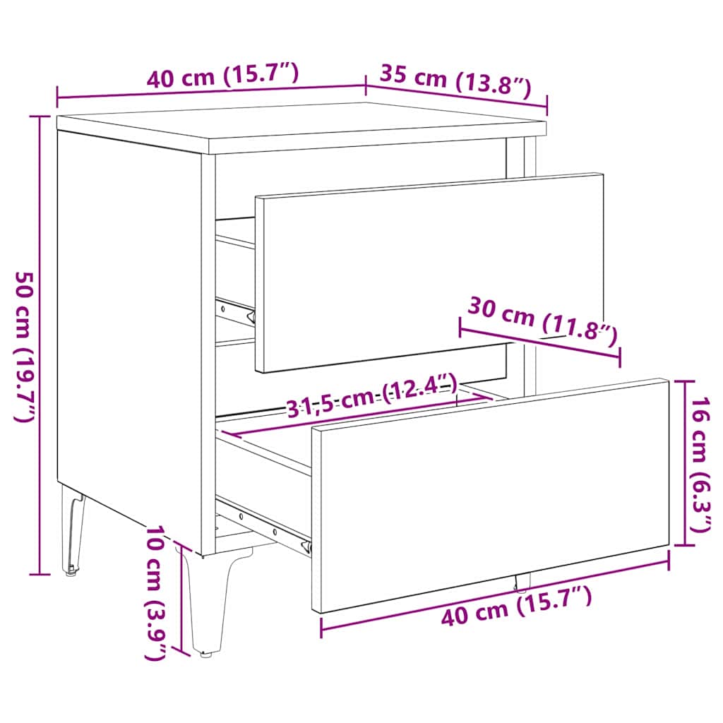 Armario de Noche 2 pcs Madera vieja 40 x 35 x 50 cm