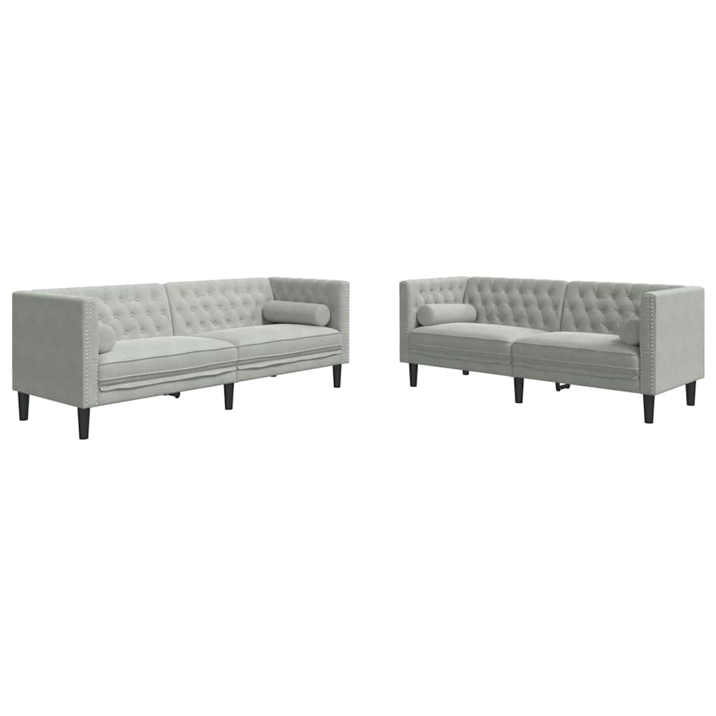 Sofá de sala 2 pcs Gris Claro 194 x 74,5 x 70,5 cm Terciopelo