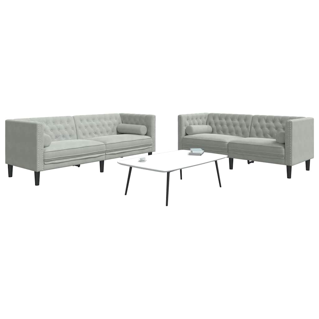 Sofá de sala 2 pcs Gris Claro 194 x 74,5 x 70,5 cm Terciopelo
