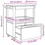 Carro de Cocina FLORO 72,5 x 45 x 80 cm Madera de Pino Macizo