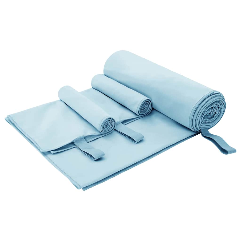 Set de Toallas de Deportes 3 pcs Azul Poliéster y Poliamida
