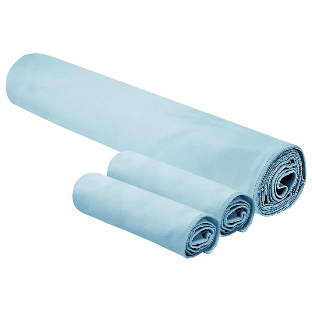 Set de Toallas de Deportes 3 pcs Azul Poliéster y Poliamida
