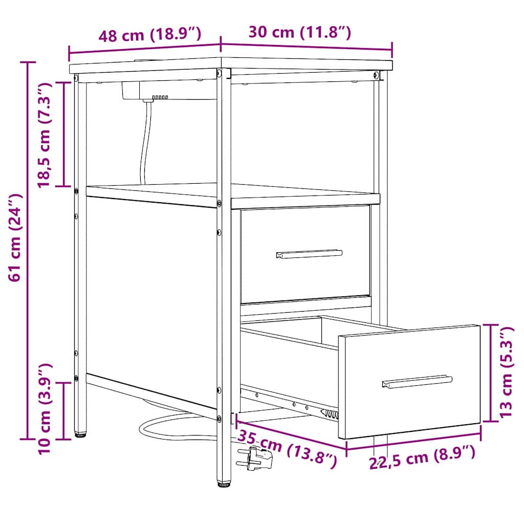 Armario de Noche con cajón 2 pcs Gris Sonoma 30 x 48 x 61 cm