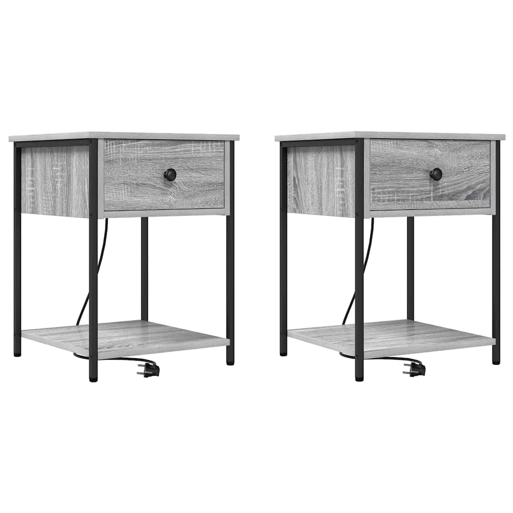 Armario de Noche con cajón 2 pcs Gris Sonoma 42 x 41 x 56 cm