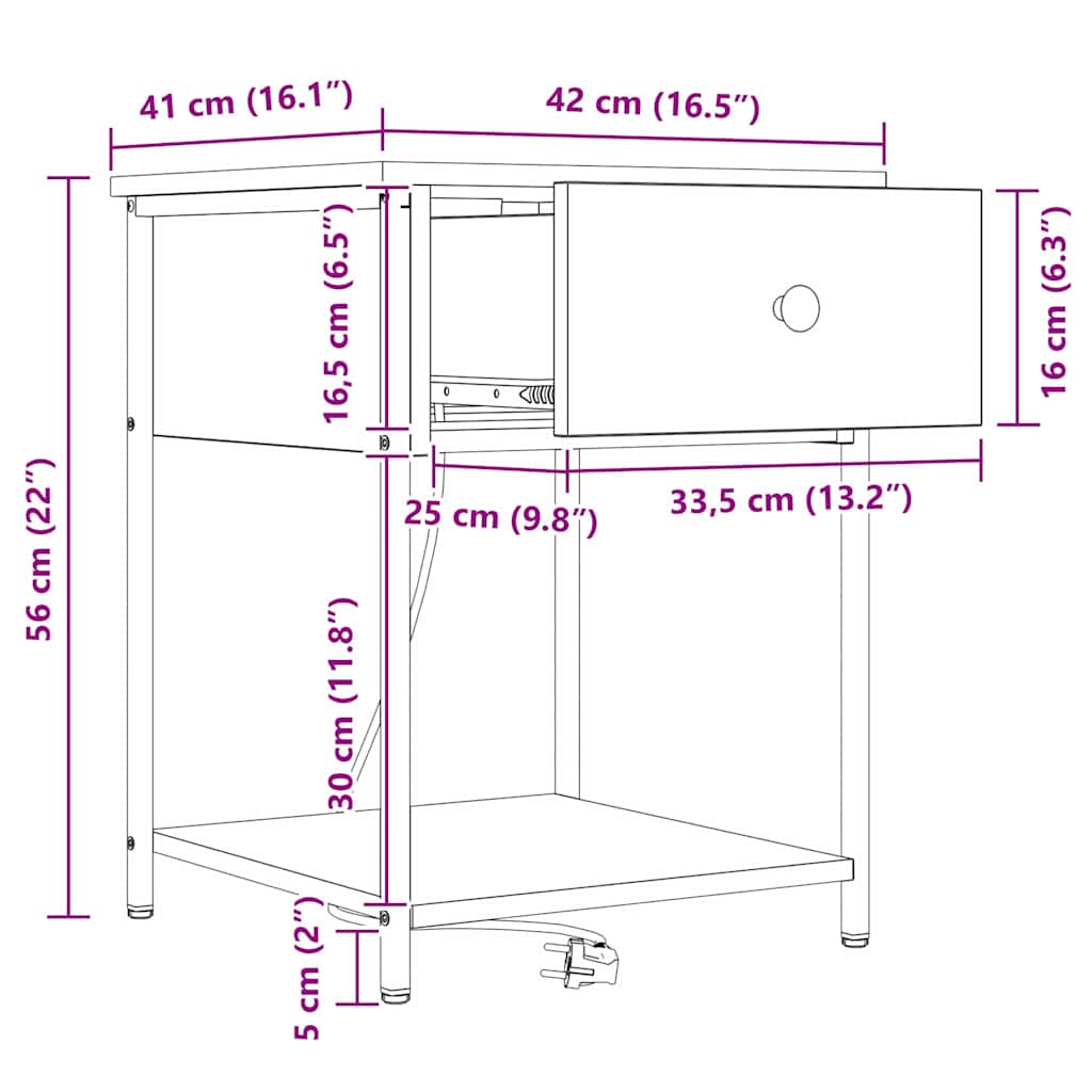 Armario de Noche con cajón 2 pcs Gris Sonoma 42 x 41 x 56 cm