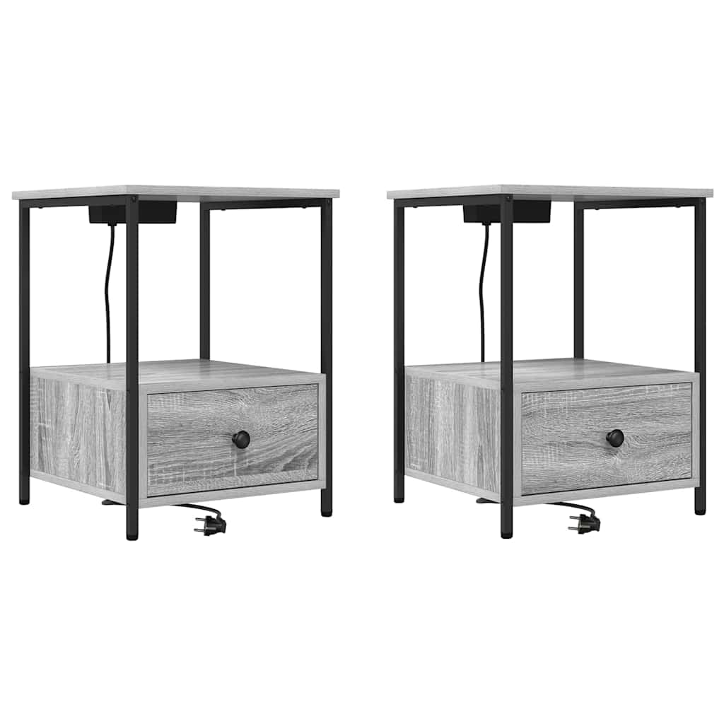 Armario de Noche con cajón 2 pcs Gris Sonoma 42 x 41 x 56 cm