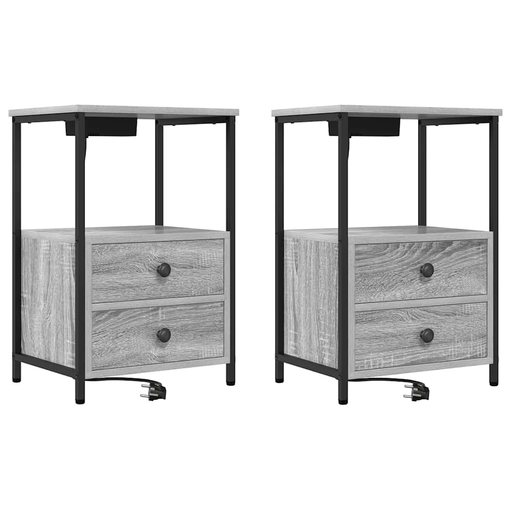 Armario de Noche con cajón 2 pcs Gris Sonoma 40 x 31 x 60 cm