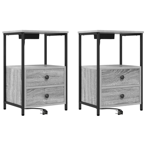 Armario de Noche con cajón 2 pcs Gris Sonoma 40 x 31 x 60 cm