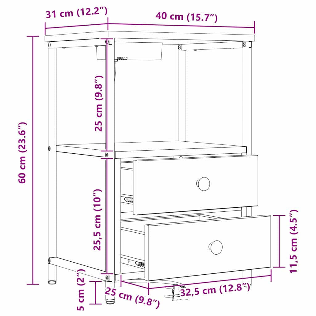 Armario de Noche con cajón 2 pcs Gris Sonoma 40 x 31 x 60 cm