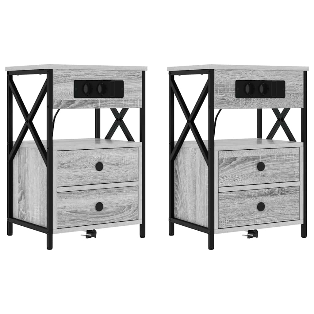 Armario de Noche con cajón 2 pcs Gris Sonoma 40 x 31 x 60 cm