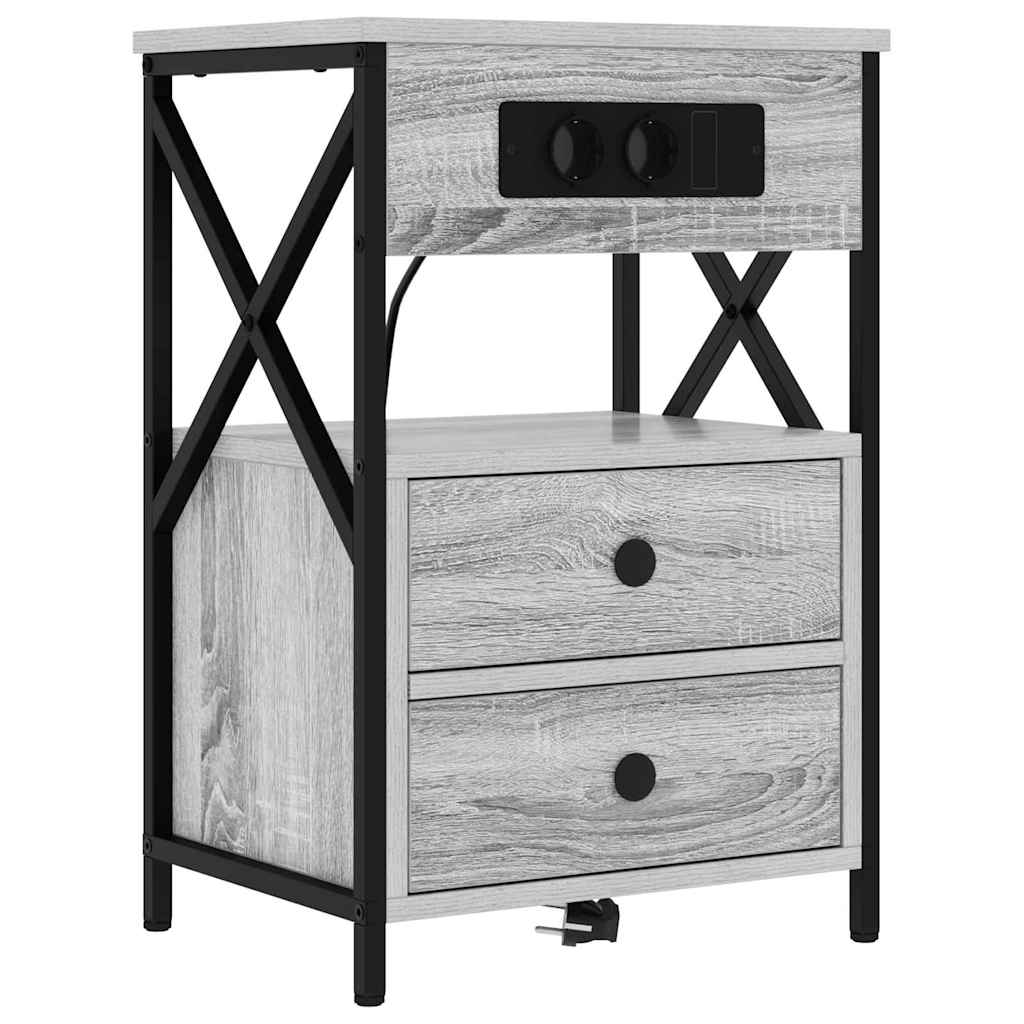 Armario de Noche con cajón 2 pcs Gris Sonoma 40 x 31 x 60 cm