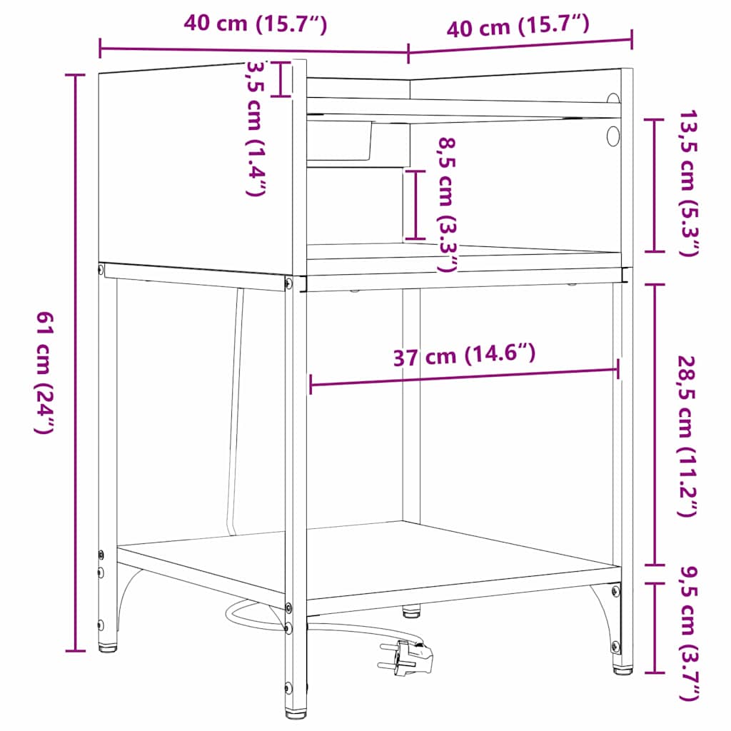 Armario de Noche 2 pcs Roble ahumado 40 x 40 x 61 cm