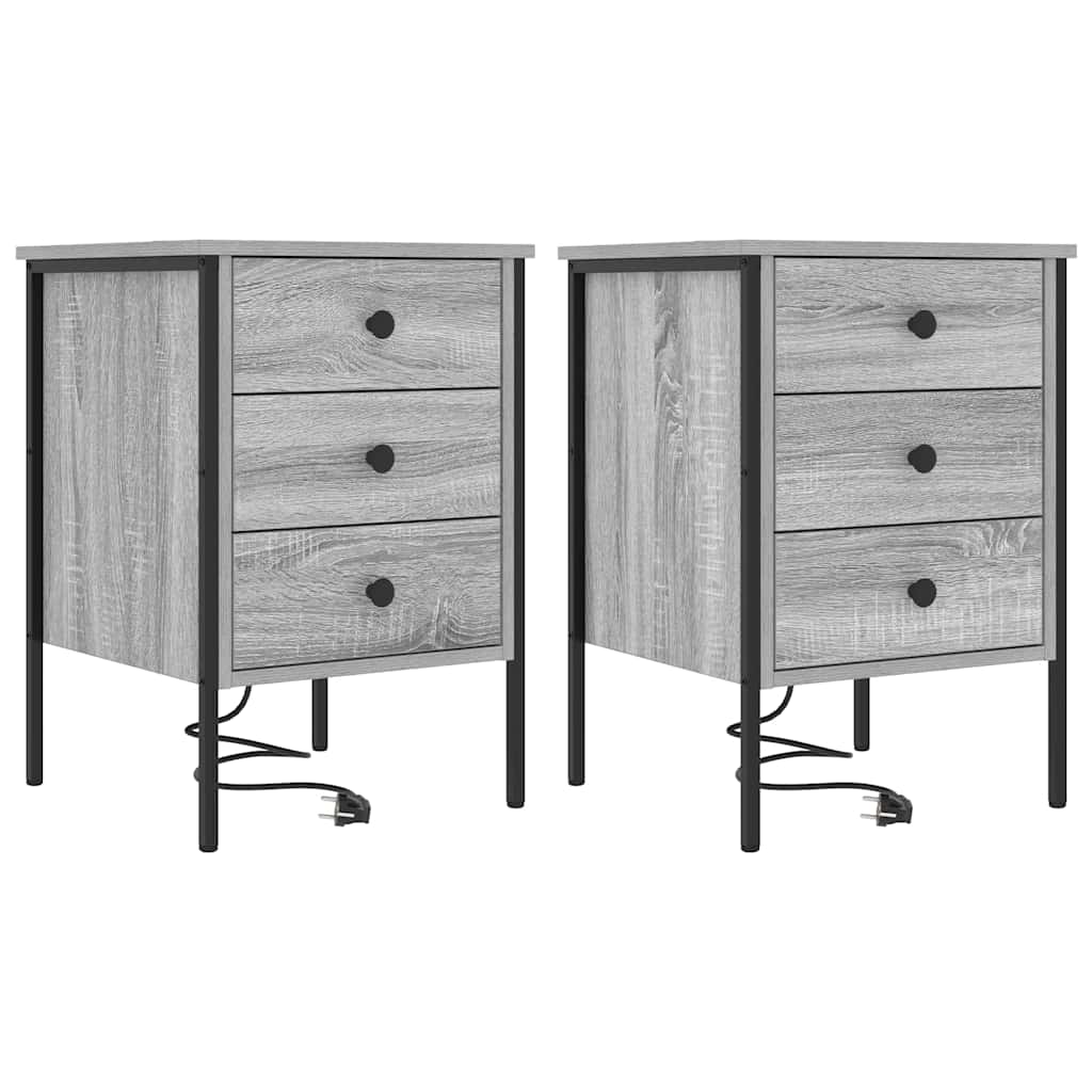 Armario de Noche con cajón 2 pcs Gris Sonoma 42 x 41 x 61 cm