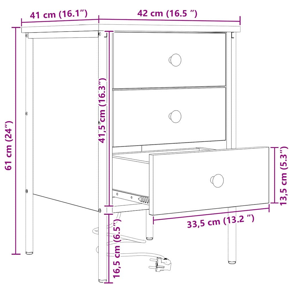 Armario de Noche con cajón 2 pcs Gris Sonoma 42 x 41 x 61 cm
