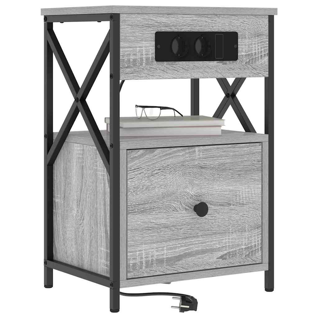 Armario de Noche con cajón 2 pcs Gris Sonoma 40 x 31 x 60 cm