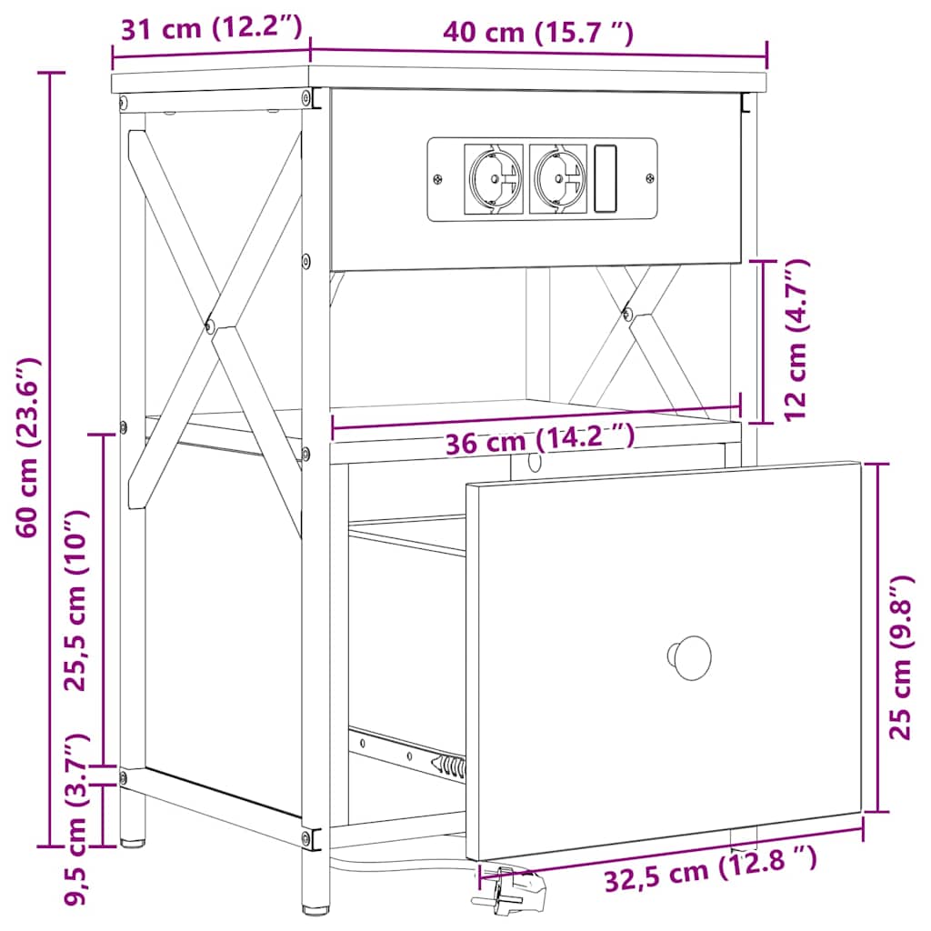 Armario de Noche con cajón 2 pcs Gris Sonoma 40 x 31 x 60 cm