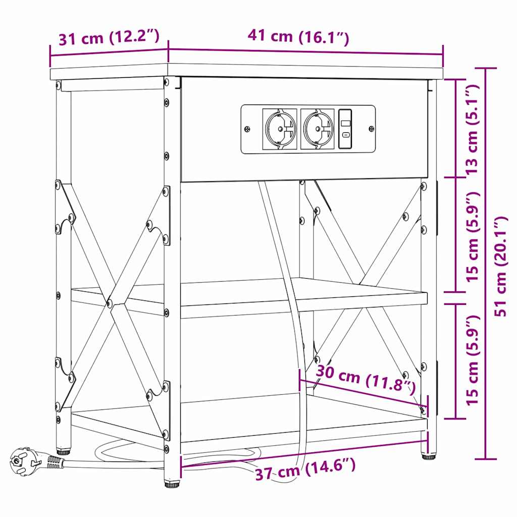 Armario de Noche 2 pcs Roble ahumado 41 x 31 x 51 cm