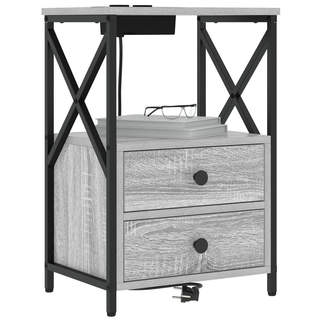 Armario de Noche con cajón 2 pcs Gris Sonoma 40 x 31 x 60 cm