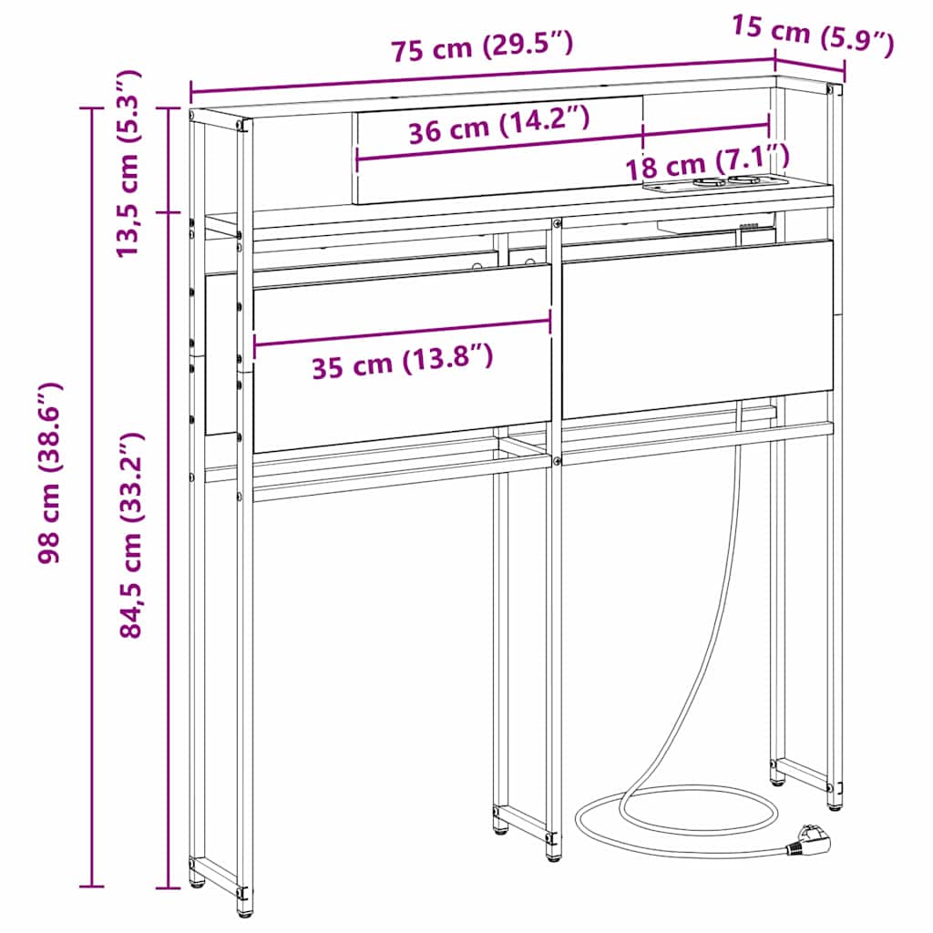 Cabecera de almacenamiento Gris sonoma Madera contrachapada