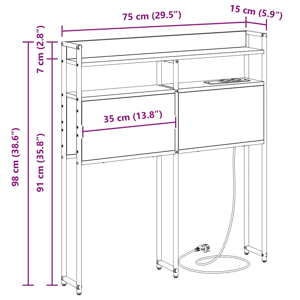 Cabecero con almacenamiento Gris sonoma Madera de ingeniería