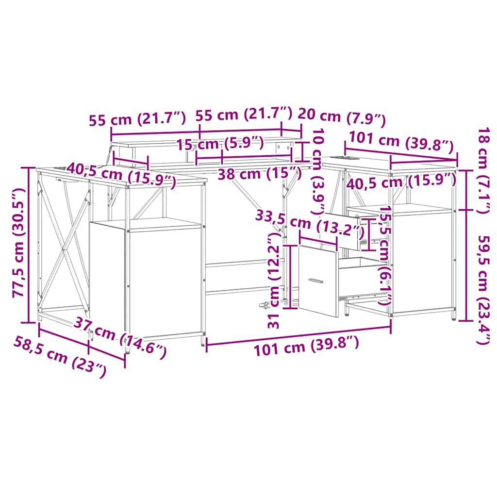 Escritorio Gris Sonoma 182 x 101 x 87,5 cm Madera de ingeniería