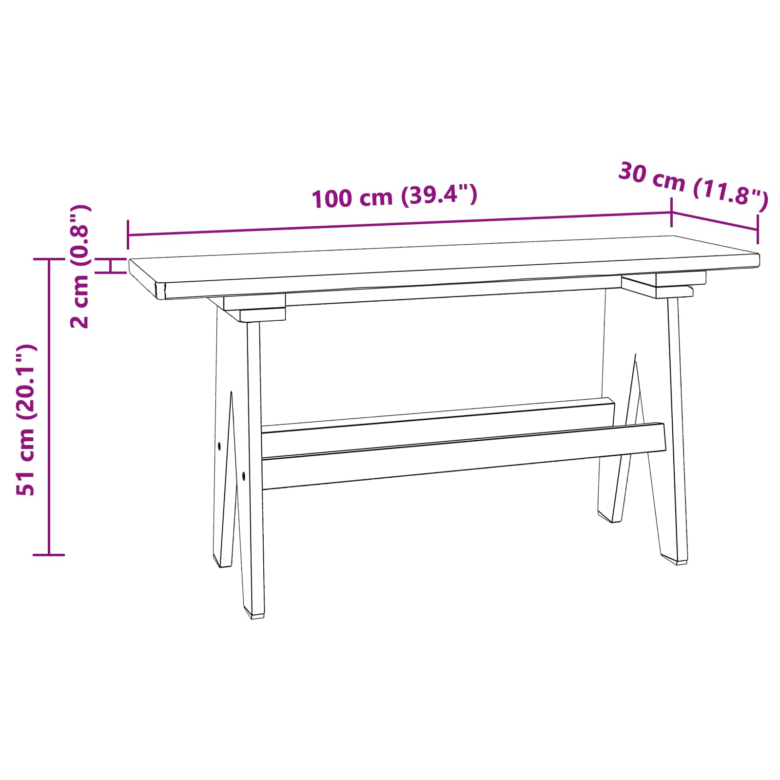 Banco Natural 100 x 30 x 51 cm Madera maciza recuperada