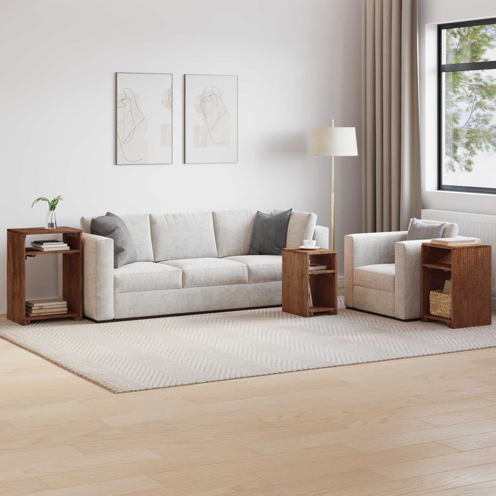 Mesa decorativa con estante 3 pcs Marrón Madera de Caoba Sólida