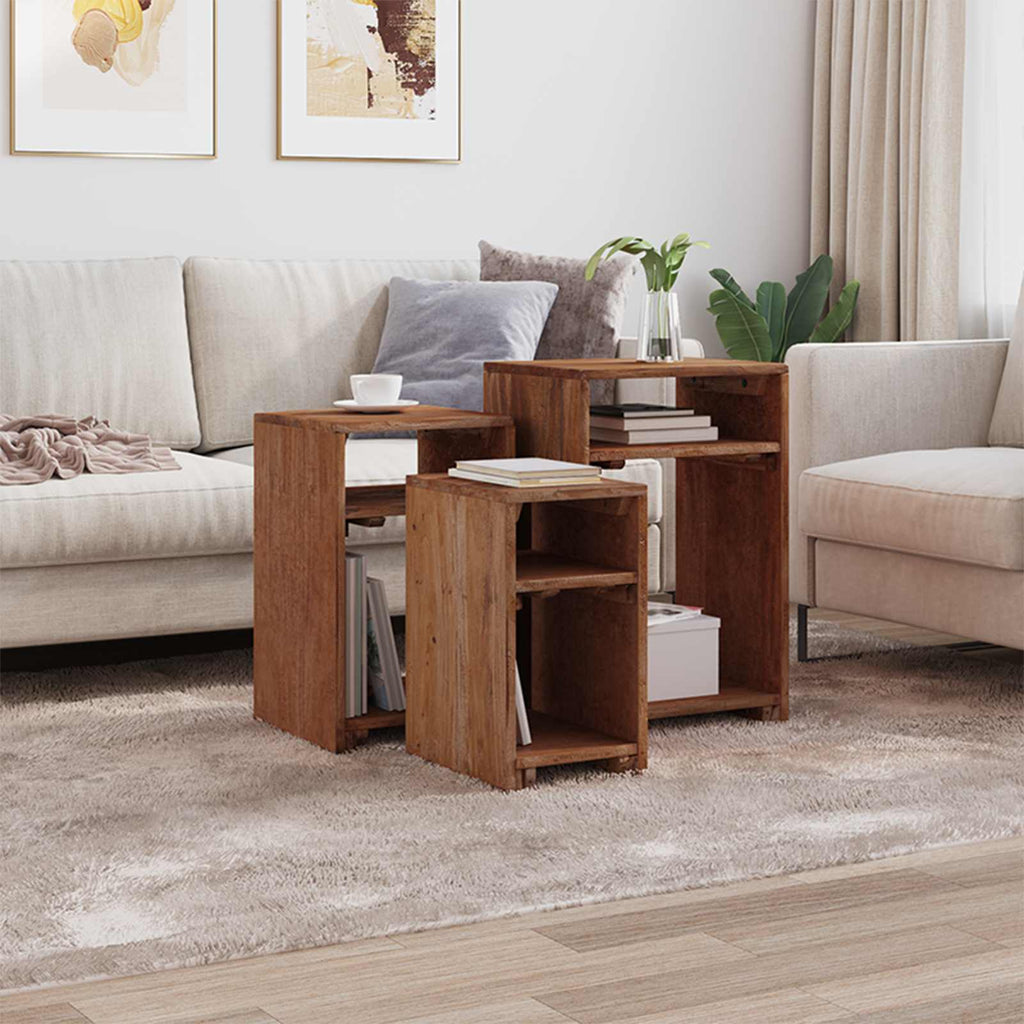 Mesa decorativa con estante 3 pcs Marrón Madera de Caoba Sólida