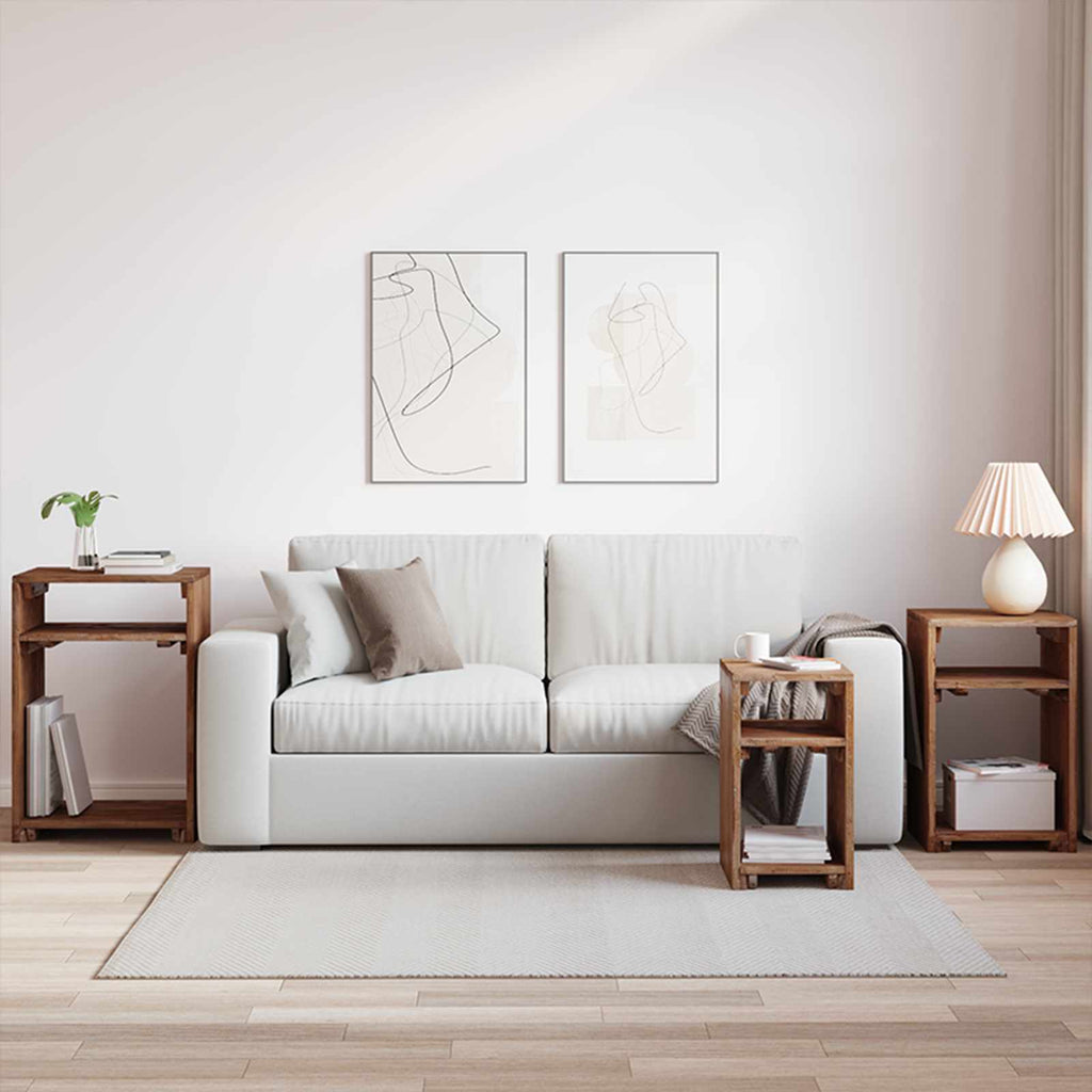 Mesa decorativa con estante 3 pcs Marrón Madera de Caoba Sólida
