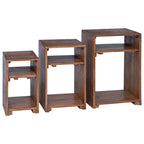 Mesa decorativa con estante 3 pcs Marrón Madera de Caoba Sólida