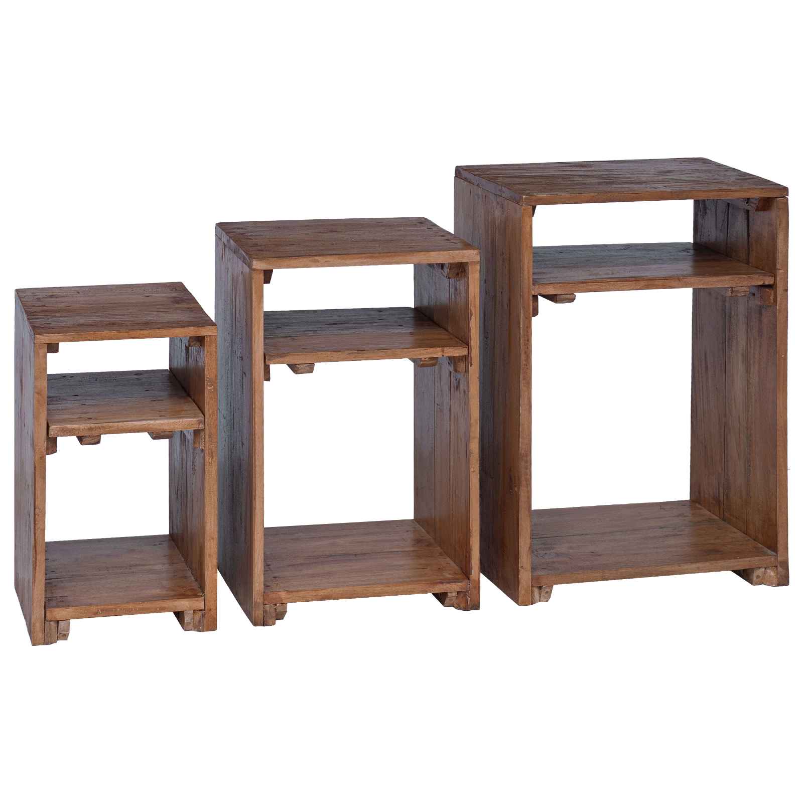 Mesa decorativa con estante 3 pcs Marrón Madera de Caoba Sólida