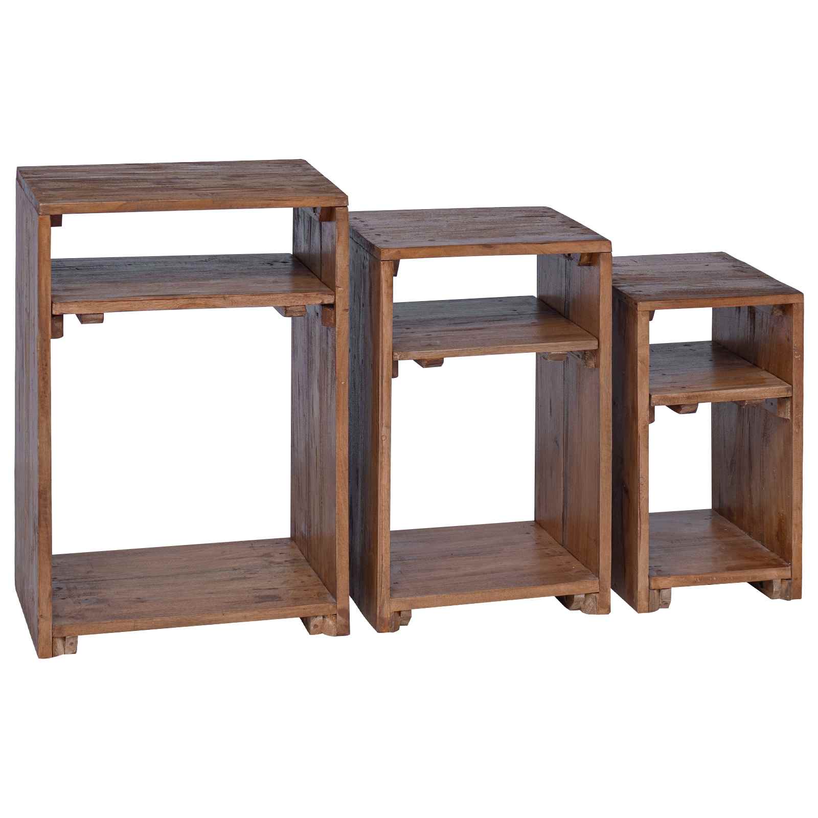 Mesa decorativa con estante 3 pcs Marrón Madera de Caoba Sólida