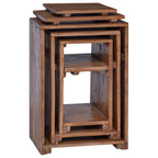 Mesa decorativa con estante 3 pcs Marrón Madera de Caoba Sólida