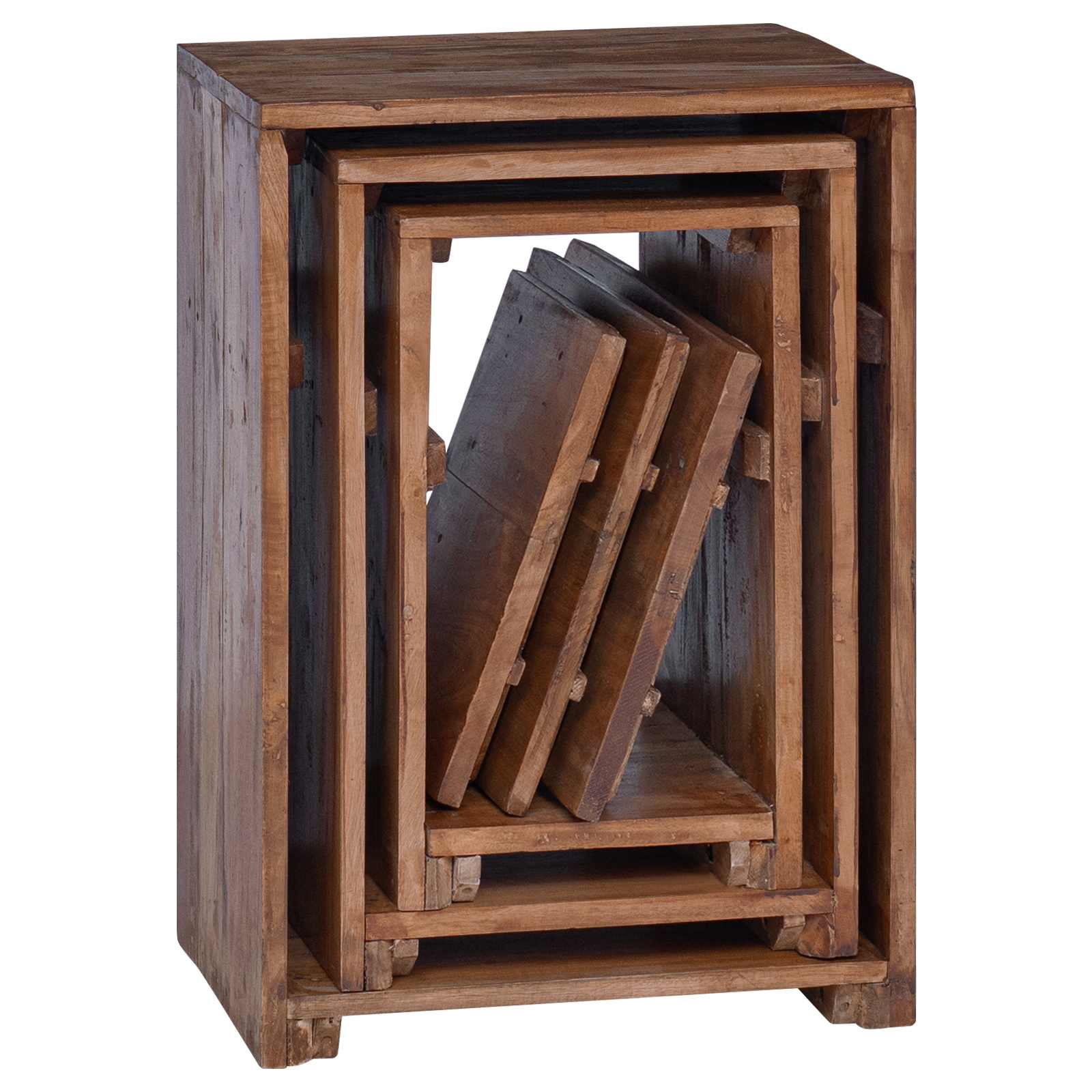 Mesa decorativa con estante 3 pcs Marrón Madera de Caoba Sólida