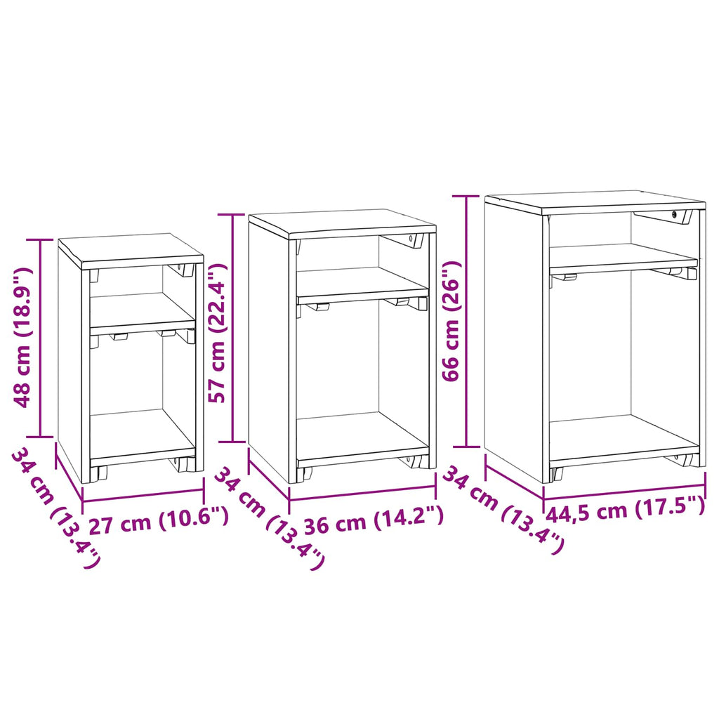 Mesa decorativa con estante 3 pcs Marrón Madera de Caoba Sólida