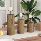 Porta velas 3 pcs Natural Madera maciza de Teca