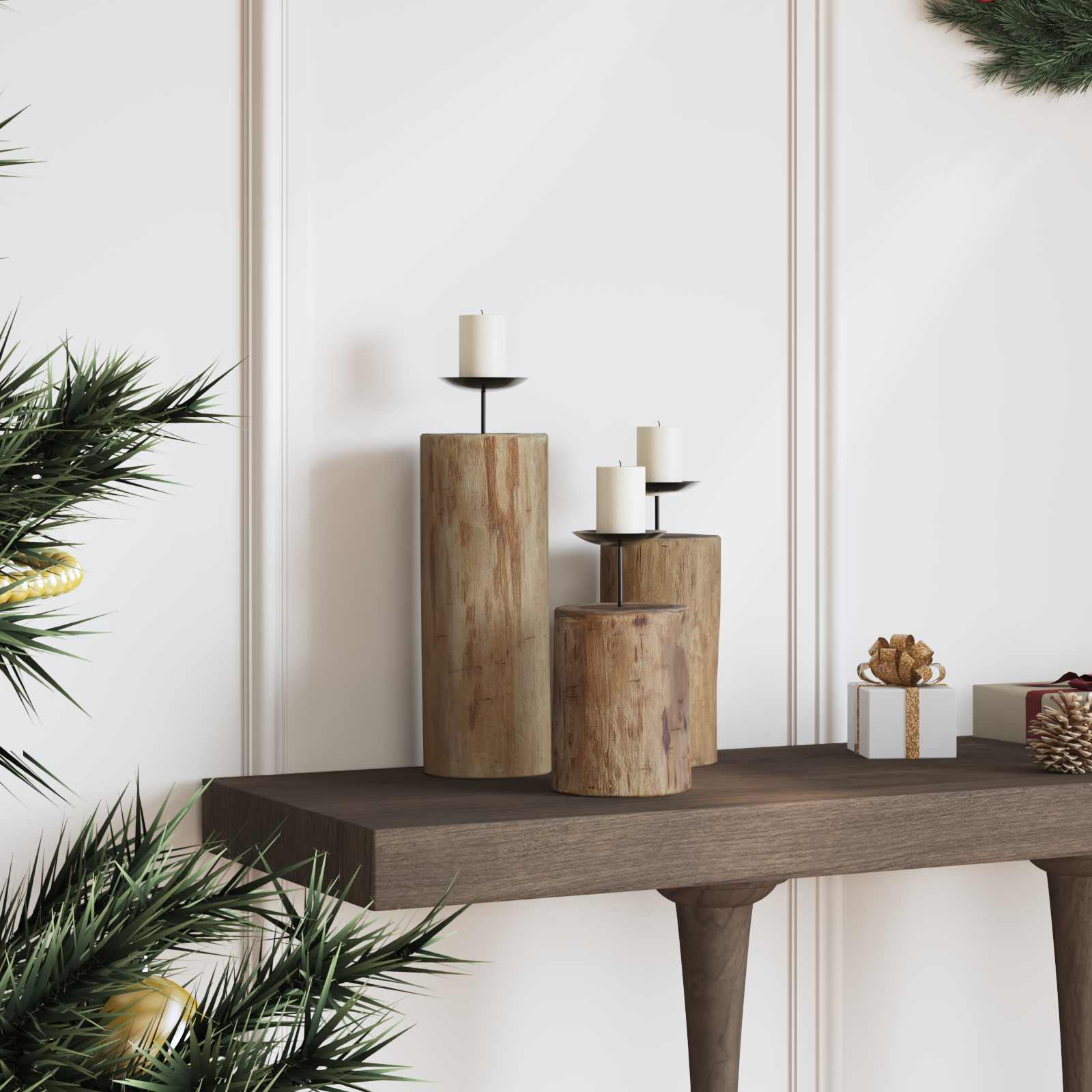 Porta velas 3 pcs Natural Madera maciza de Teca