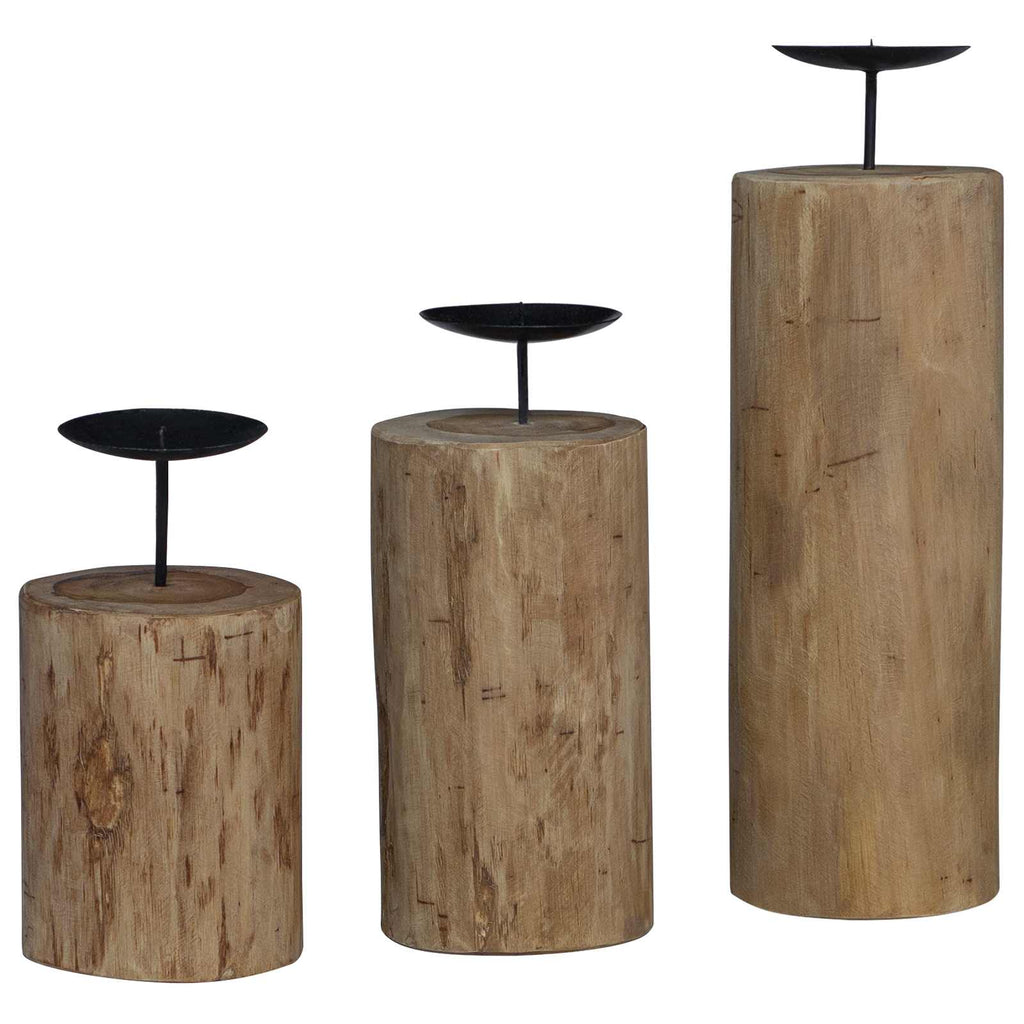 Porta velas 3 pcs Natural Madera maciza de Teca