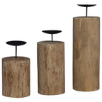 Porta velas 3 pcs Natural Madera maciza de Teca