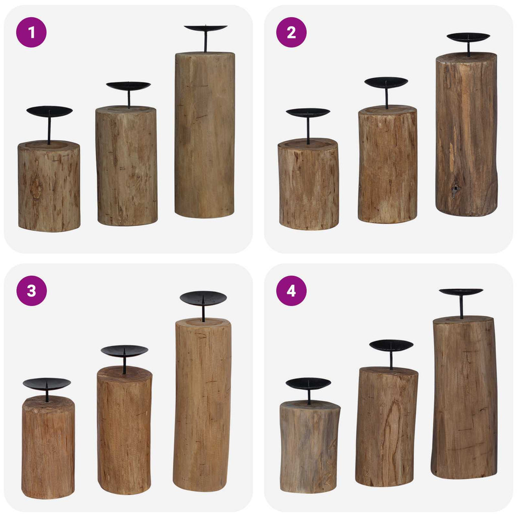 Porta velas 3 pcs Natural Madera maciza de Teca