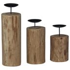 Porta velas 3 pcs Natural Madera maciza de Teca