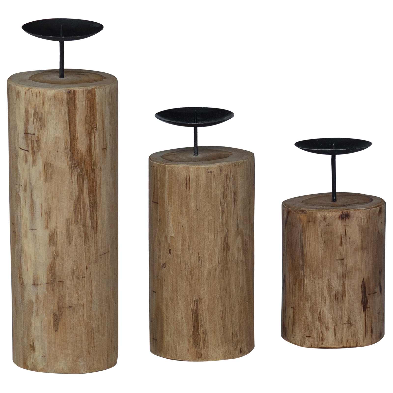 Porta velas 3 pcs Natural Madera maciza de Teca
