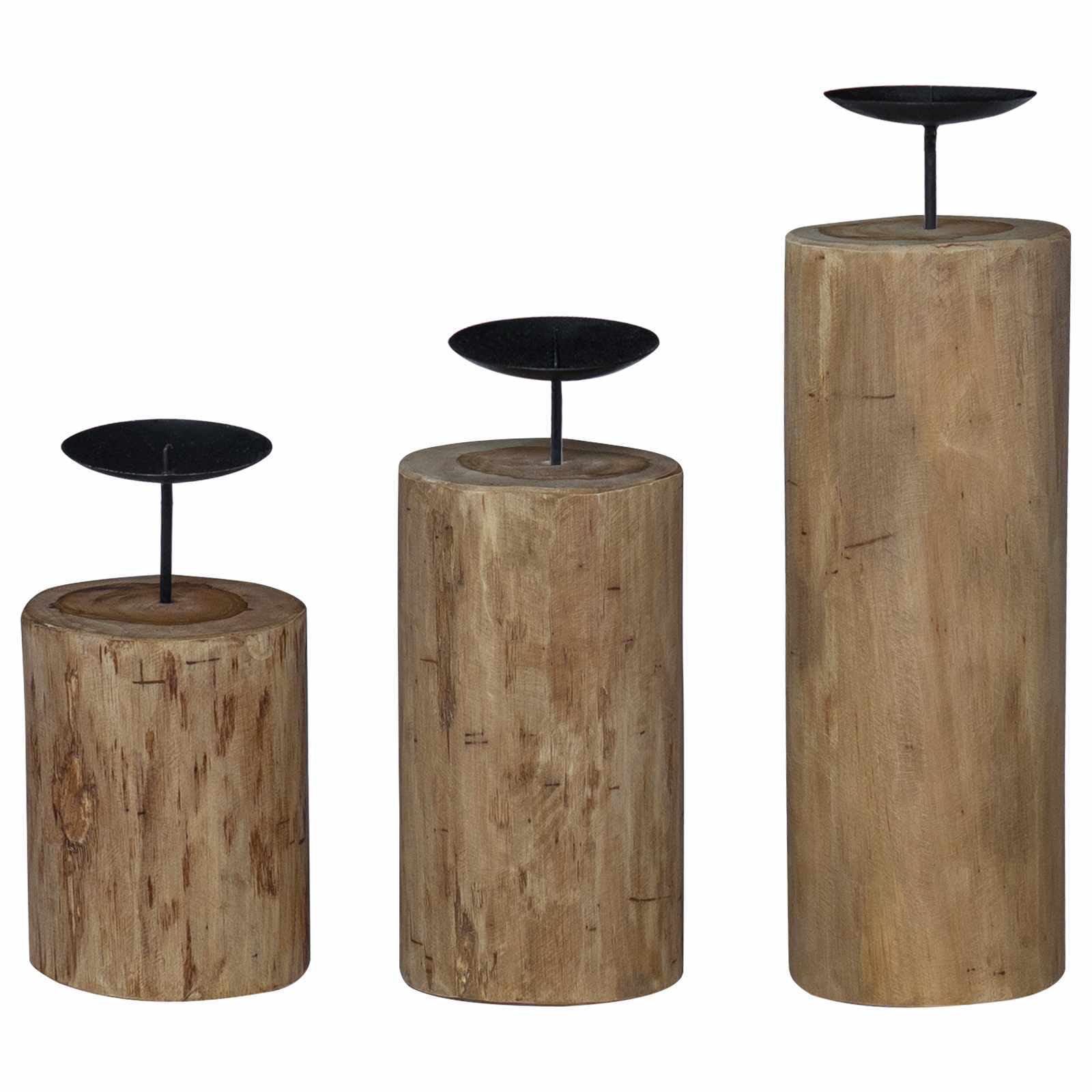 Porta velas 3 pcs Natural Madera maciza de Teca