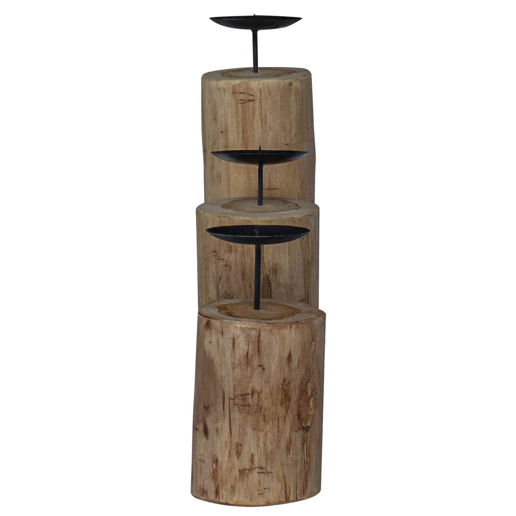 Porta velas 3 pcs Natural Madera maciza de Teca