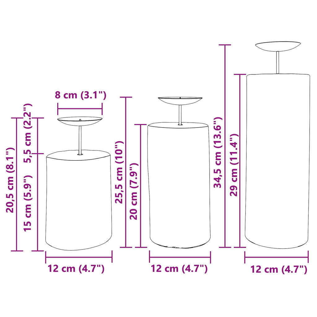 Porta velas 3 pcs Natural Madera maciza de Teca