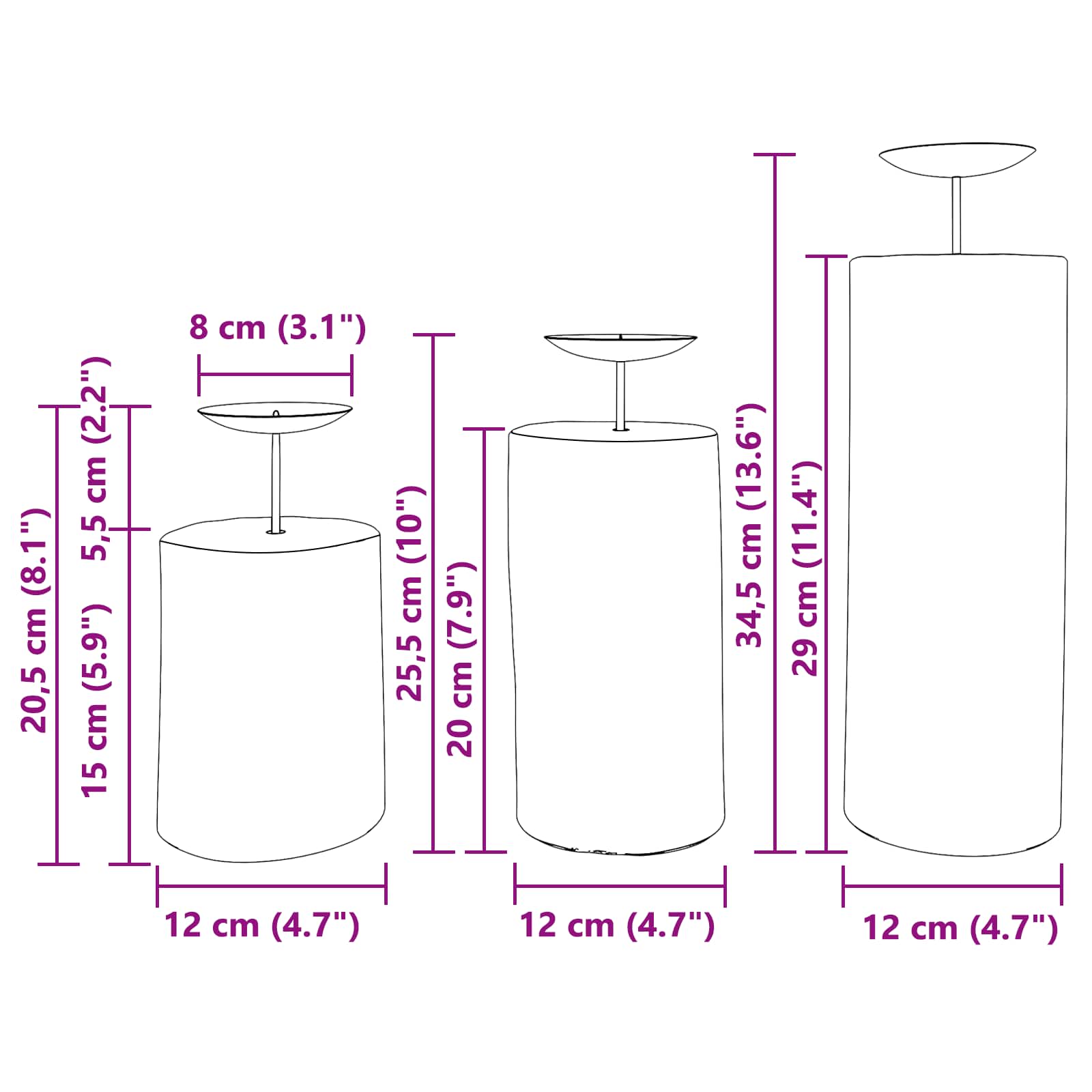 Porta velas 3 pcs Natural Madera maciza de Teca