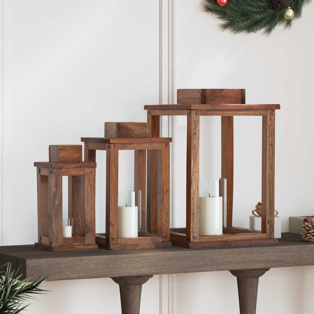 Farol 3 pcs Natural Madera de Caoba