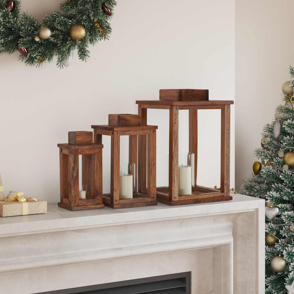 Farol 3 pcs Natural Madera de Caoba