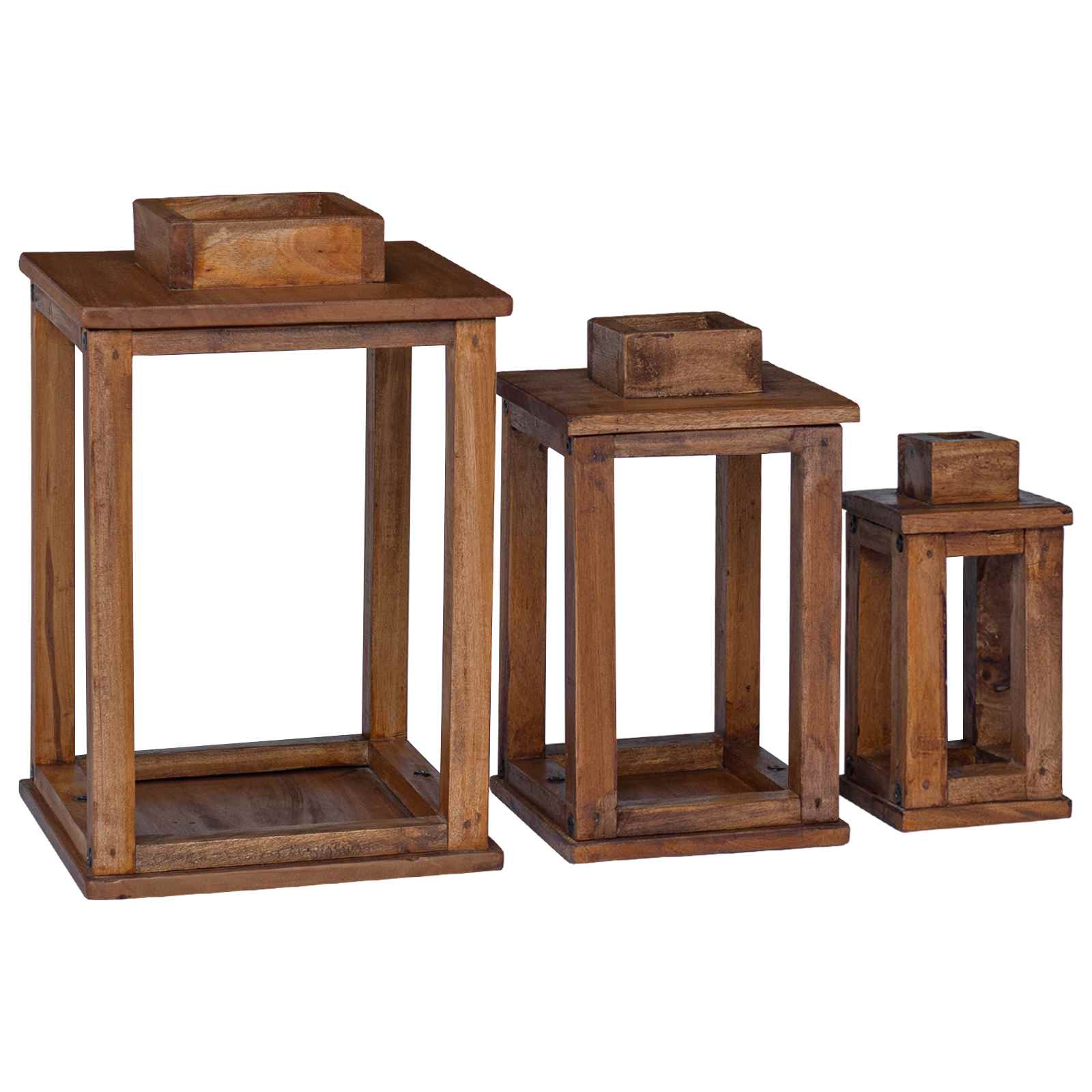 Farol 3 pcs Natural Madera de Caoba