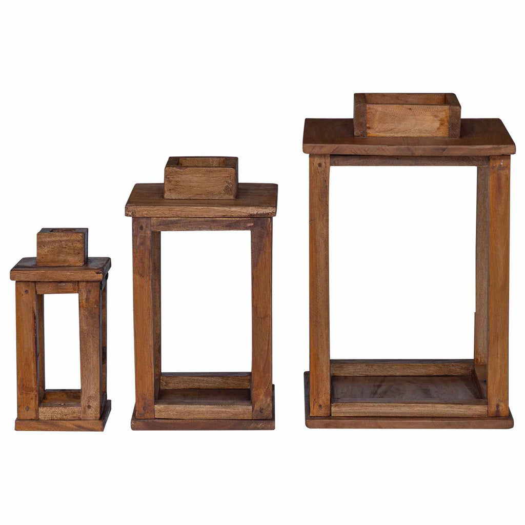 Farol 3 pcs Natural Madera de Caoba